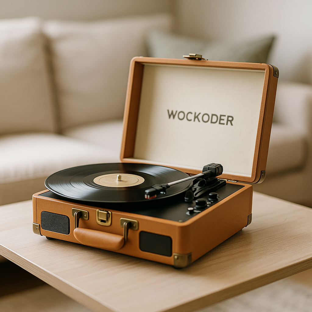 WOCKODER Portable Bluetooth 3 Speed Turntable with Built in Stereo Speakers