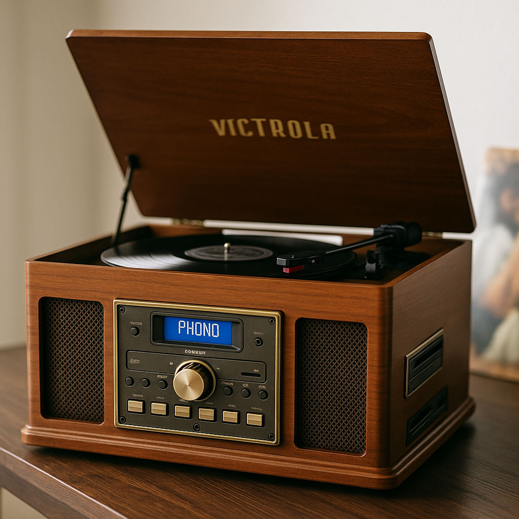 Victrola Nostalgic Classic Wood 6-in-1 Bluetooth Turntable Entertainment Center