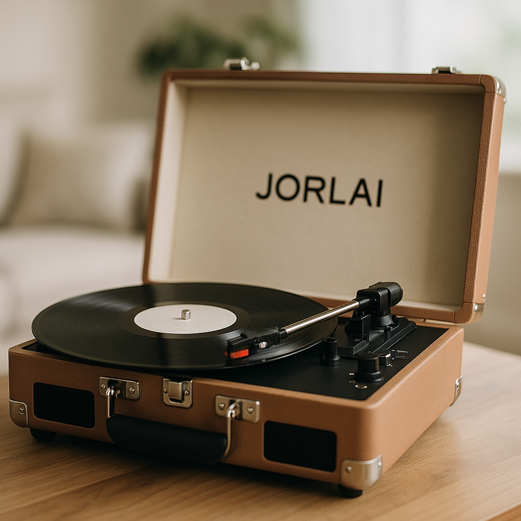 Jorlai Portable 3-Speed Suitcase Turntable