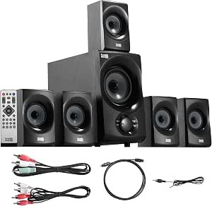 Acoustic Audio AA5172 700W Bluetooth Home Theater 5.1 Speaker System with FM Tuner, USB, SD Card, Remote Control, Powered Sub (6 Speakers, 5.1 Channels, Black with Gray) Review