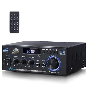 AK45 Stereo Receivers Amplifier Home Audio with Bluetooth, 300W, 2.0 Channel Power Amplifier for Home Stereo Syetem with RCA,SD,FM,USB, MIC in,Bluetooth Receiver for Karaoke,Studio Review