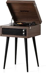 Turntable with Stand, 3 Speed Record Player with Built-in Speakers and Removable Legs, Bluetooth USB Recorder Aux-in, Wood (Espresso) Review