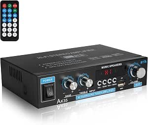 Stereo Amplifier AK35 Bluetooth 5.0 Receiver Home Audio 100Wx2 Dual Channel Speaker Amplifier with FM Radio, USB, SD Card Input for Home Theater Audio Stereo System with Remote Control Review
