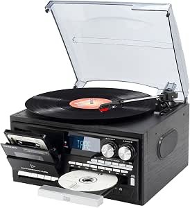 9 in 1 Vintage Bluetooth Record Player with Built-in Stereo Speakers, 3-Speed Turntable, AM/FM Radio, CD & Cassette Player, USB/SD Playback, Remote Control, Aux in, RCA Out & Headphone Jack Review