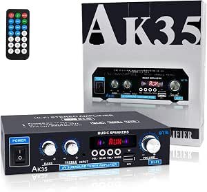 Home Audio Amplifier Receivers 200W Bluetooth 5.0 RMS 30W x 2 AK35 Stereo Receiver for Speakers 2.0 Channel Power Amp with Bass & Treble Remote Control w/USB/TF/MIC/AUX Input Review