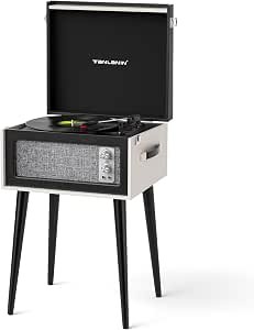Vintage Standing Black Vinyl Record Player with Detachable Legs, Built-in 4 Speakers, USB to PC Encoding, 33/45/78 RPM LP Player Bluetooth Retro Turntables Support Headphone Jack, RCA Out, AUX in Review