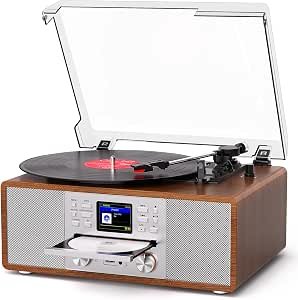 10-in-1 Retro Bluetooth Record Player with Built-in Stereo Speakers | All-in-One 3-Speed Turntable for Vinyl, CD, MP3, USB/SD, Internet Radio | MP3 Recording | Vintage Multimedia Center Review