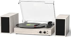 Vintage Vinyl Record Player with External Stereo Speakers, 3-Speed Belt-Drive Turntable with Bluetooth Input, USB to PC Recording, Auto Stop, RCA Out, AUX in, Headphone Jack – Home Decor Gift, Gray Review