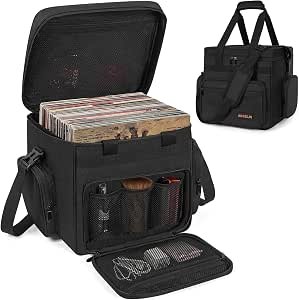 AKOZLIN Vinyl Record Storage Bag with Divider Durable LP Albums Storage Carrying Case Fit 85 Records 12″ LP Albums Travel Vinyl Bag for Collection Review