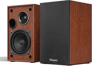 Elimavi Passive Bookshelf Speakers, 2-Way Design with 4″ Woofer & 1″ Silk Horn Tweeter, 60Hz Bass, Ideal for Home, Office & Theater, Brown (Requires Amplifier or Receiver to Operate) Review